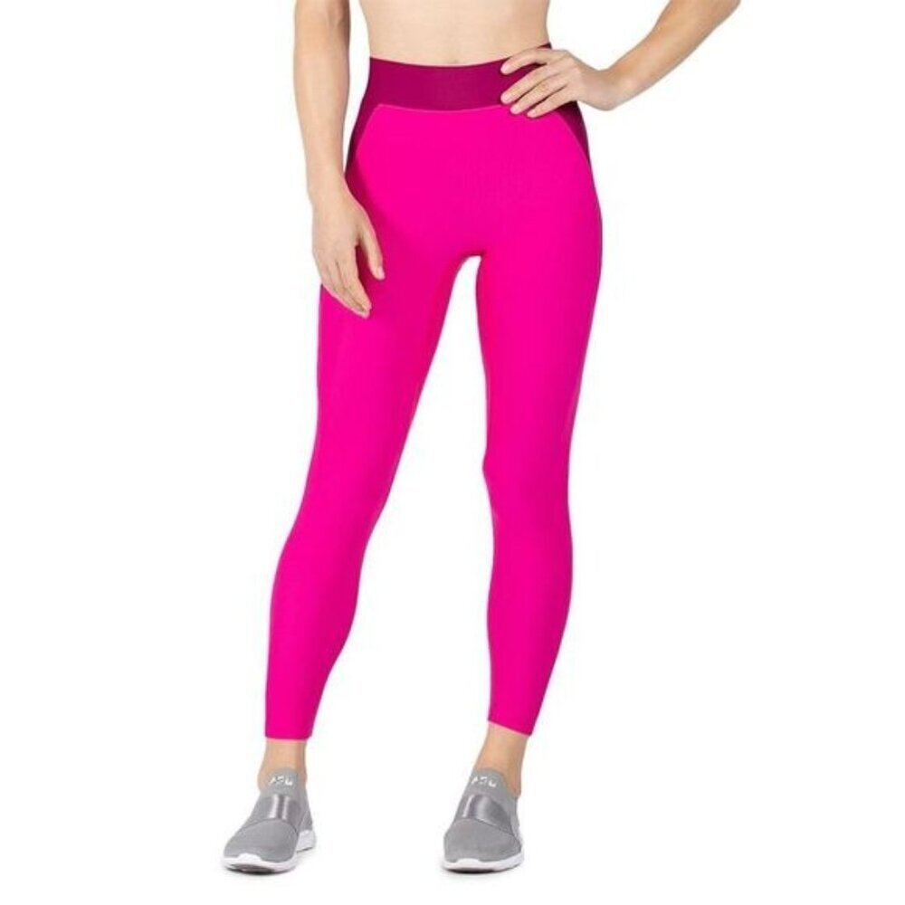Heroine Sport Crescent Ribbed Stretch Leggings Shocking Pink Size Women's Large